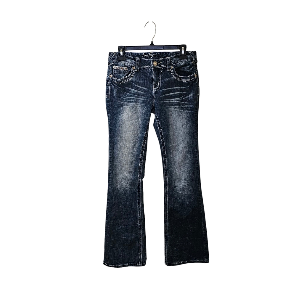 Amethyst Vintage y2k Boot Flare Leg Jeans Size 9 Low Rise Dark Wash Whiskered